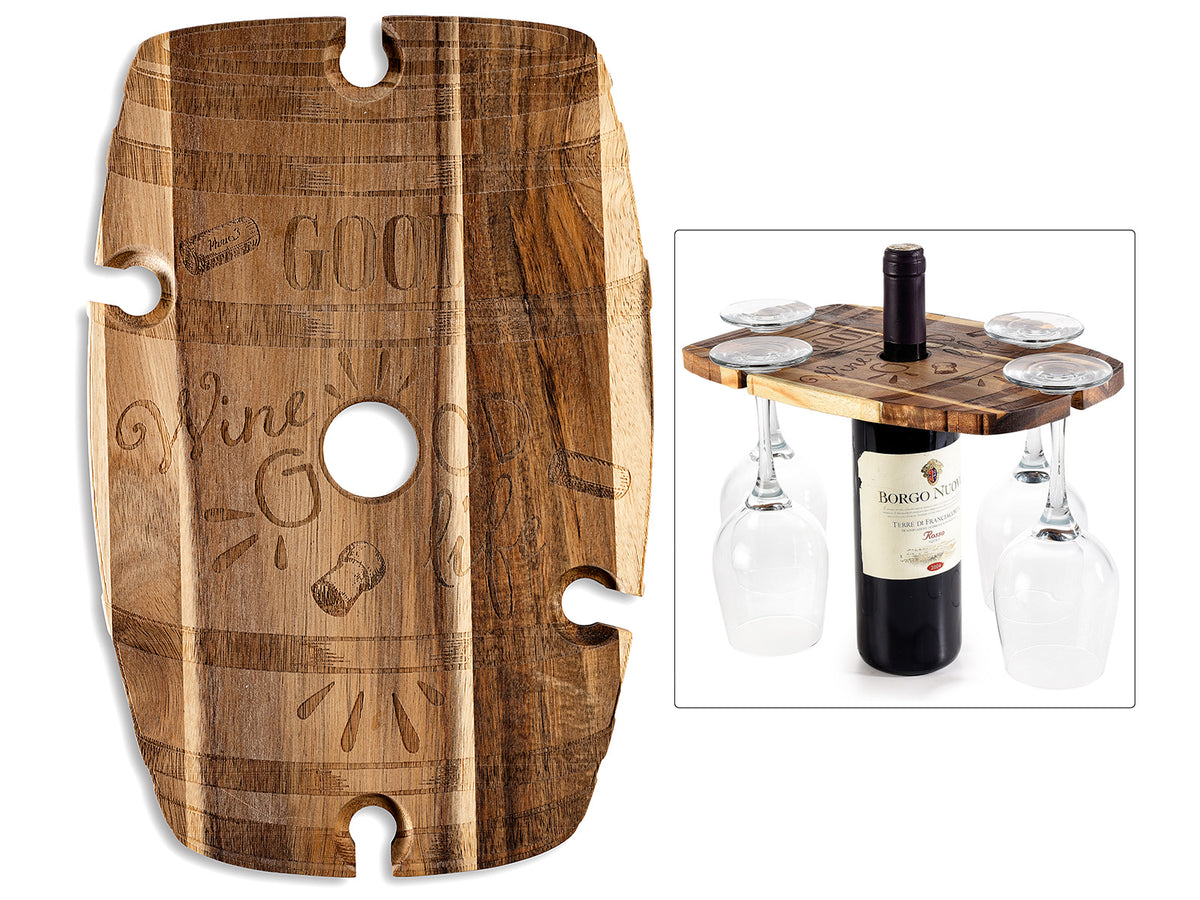 Tagliere in legno d'acacia a botte con 4 vani portabicchieri