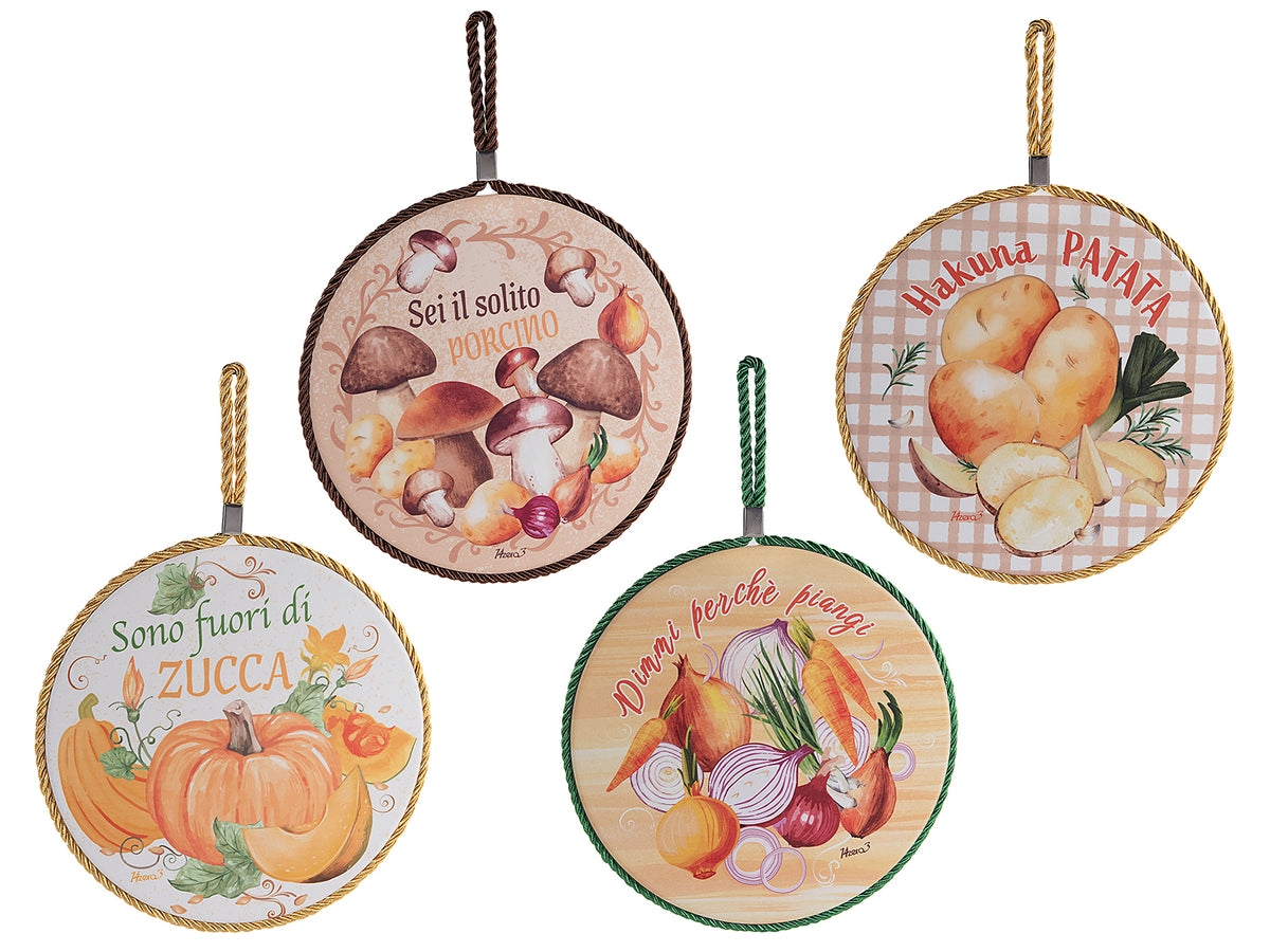 Set 4 sottopentola in ceramica con base in sughero
